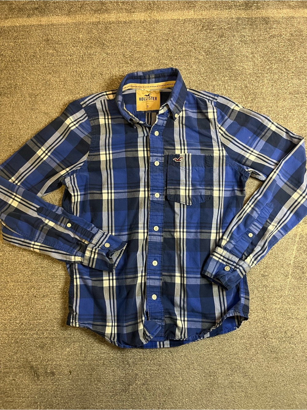 Hollister Royal and Navy Blue Plaid shirt size small preppy Y2K